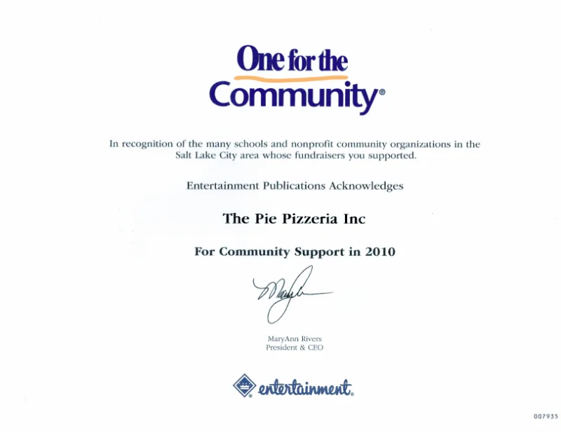Entertainment - One for the Community &mdash; 2010